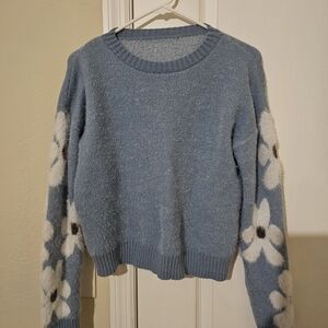 Floral Blue Women's Crew Neck Sweater